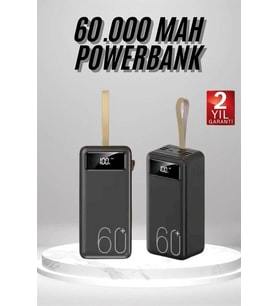 Powerbank 60.000 Mah Taşınabilir Şarj Hızlı El Fenerli Dijital Göstergeli