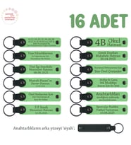 Anaokulu Yıl Sonu Hediyesi, 16'lı Set, Öğrenci İsmi Yazılı Öğretmene Özel Anahtarlık, F Yeşil & Syh (Fıstık Yeşili)