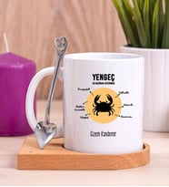 Kişiye Özel Yengeç Burcuna Hediye Ahşap Altlıklı Beyaz Kupa Bardak