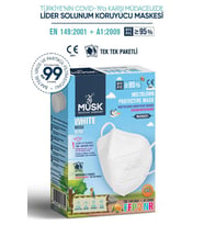 Musk N95 Çocuk Maske Beyaz Renk XS 10 Adet