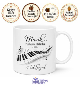Piyaniste Hediye Piyano Tuşları Temalı Baskılı Kupa Bardak Porselen Mug