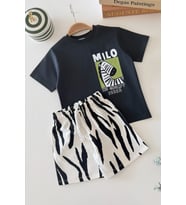 Miniğimin Cicileri Zebra Baskılı Tişört ve Zebra Desenli Şort Erkek Çocuk Takım - Antrasit