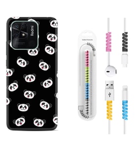 Xiaomi Poco X3 Pro M4 Pro X4 Pro C40 10C Kılıf Kablo Koruma Spiral Silikon Panda Suratları 1773
