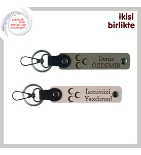 Kişiselleştirilebilir Üç Hilal Motifli İsim Yazılabilen Anahtarlık Set, Kül Gri-Pudra