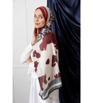 Trio Pano Desenli Şal - Bordo