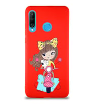 Huawei P30 Lite Soft Premier Kapak Vespagirl Tasarımlı Silikon Kılıf - Kırmızı (Şeffaf)