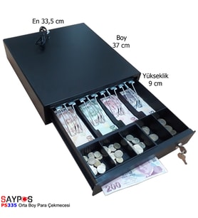 MX915 Yazarkasa Pos Uyumlu Para Çekmecesi Orta Boy 4 Banknot 5 Bozuk Para Gözlü 33,5x37x9cm