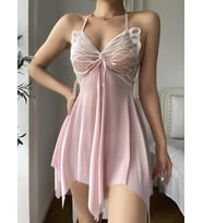 Arias Closet Pembe Kelebek İşlemeli Tül Fantezi Gecelik