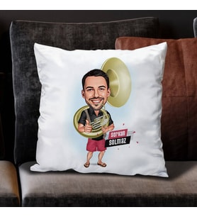 Kişiye Özel Saksafoncu Erkek Karikatürlü Yastık