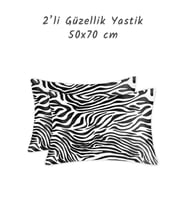 Güzellik Yastığı %100 Ipek Saten 2 Adet Luxury Yastık Kılıfı Zebra (Siyah Beyaz)