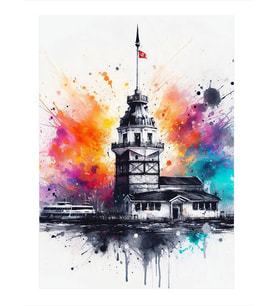 Kız Kulesi Çizimi Desenli Mdf Tablo