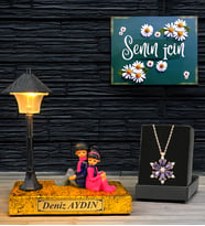 İsimli Biblolu Gold Masa Lambası ve Gerçek Ametist Taşlı Lotus Kolye (Model 1)