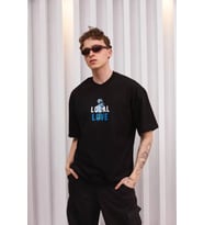 pilelistore- Unisex Bisiklet Yaka Baskılı Oversize T-Shirt - Siyah