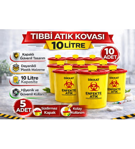 Tıbbi Atık Kovası 10 Litre 10 Adet Kapaklı Tıbbi Atık Kutusu Enfekte Atık Kovası Seti