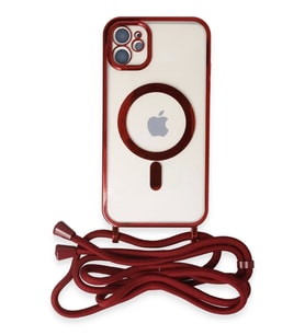 Newface Apple iPhone 11 Kılıf Divo Lazer Askılı Magsafe Kapak - Kırmızı
