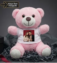 Kişiye Özel Baskılı Tişörtlü Pembe Peluş Ayıcık 22cm  Sevgiliye Hediye Peluş Ayıcık