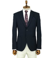 Kendinden Desenli Slim Fit Sivri Yaka Lacivert Erkek Ceket - Wessi