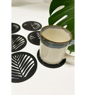 Yaprak Desenli Ahşap MDF Bardak Altlığı (6'lı Set)