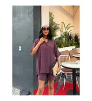 Kadın Cepli Oversize Gömlek ve Beli Bağcıklı Şort İkili Takım