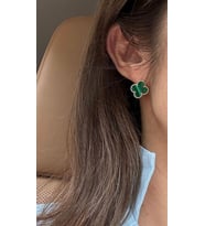 Van Cleef Model 14 Ayar Altın Kaplama Çelik Sedefli Küpe 2 Yıl Garanti Belgeli (Yeşil)