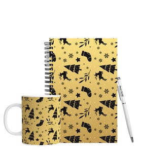 Yılbaşı İçin Kişiye Özel Ahşap Defter Kalem & Kupa Hediye Seti HC59