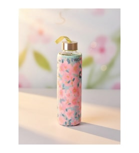 H2O Gül Desen Kılıflı Cam Matara 500 ML