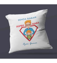 Kişiye Özel Benim Babam Süper Baba Tasarımlı Saten Kare Yastık (Beyaz)