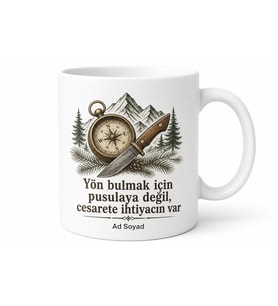 Pusula ve Kamp Bıçağı Çizimli Doğada Hayatta Kalma Uzmanı Maceracı Kupa Hediye