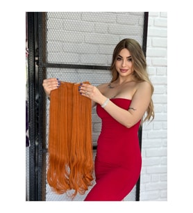 PerukAvm Luxury GenişDalgalı Yarımay+2 Yan Çıtçıt Bakır Renk