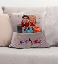BK Gift Kişiye Özel Yılbaşı Karikatür Tasarımlı Organizer Kumanda ve Atıştırmalık Cepli Pembe Kırlent Yastık- 3, Yılbaşı Hediyesi, Yeni Yıl Hediyeleri