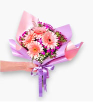 Pudra Bukette Pembe Gerberalar & Hüsnüyusuf