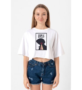 See You In Space Cowboys Minimalist Anime Poster Beyaz Kadın Crop Tshirt