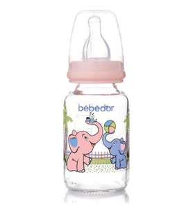 Bebedor 30302 Desenli Cam Biberon 125 ml Pembe Fil Desenli (Renksiz)