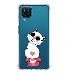 Samsung Galaxy A12 Uyumlu Köşe Korumalı Antişok Kapak Cool Cat Tasarımlı Şeffaf Silikon Kılıf