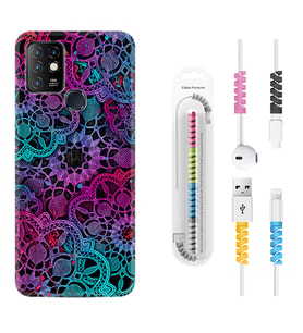 INFINIX Hot 8 9 10 11S Hot 10 Play 10T Kılıf Kablo Koruma Spiral Silikon Colurful Mandala 1667