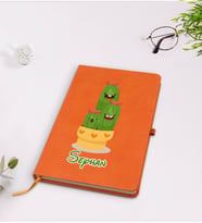 BK Gift Kişiye Özel Kaktüs Tasarımlı Turuncu Termo Deri Defter Model 9