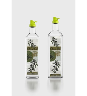 Renga Oslo Yeşil Kapaklı Desenli 750 ml ve 1000 ml 2'li Cam Yağlık Seti 152012