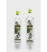 Renga Oslo Yeşil Kapaklı Desenli 750 ml ve 1000 ml 2'li Cam Yağlık Seti 152012