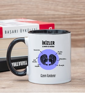 Kişiye Özel İkizler Burcuna Hediye Siyah Kupa Bardak