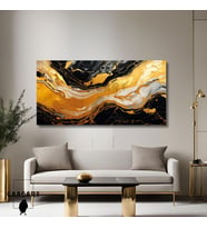 Panoramik Kanvas Duvar Tablosu Soyut Siyah Gold  Mermer Deseni