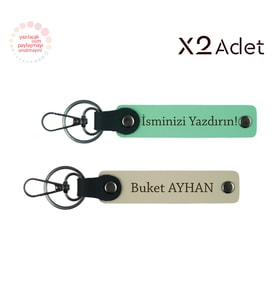 Kuzene Neşeli Sürpriz, İsim Yazılı 2’li Anahtarlık Hediye Seti, Yeşil-Sütlü Kahve