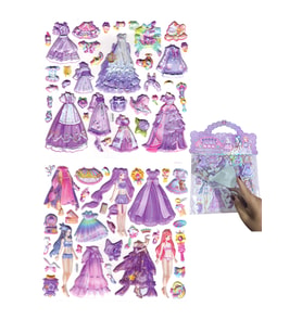Sticker Kabartmalı Çantalı iki Sayfalı Sticker Seti (HQK014) - 21x17 cm- Lila Kız Giydirme