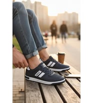 Enoch Erkek Fileli Günlük Spor Ayakkabı Şeritli Sneaker Klasik Kort Modeli