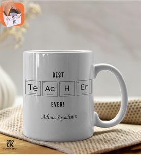 Öğretmene Hediye / Öğretmenler Günü Hediyesi - Kişiye Özel Best Teacher Elementler Baskılı Premium Porselen Kupa - GDTK-901072