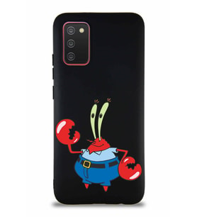 Samsung Galaxy A02S Soft Premier Kapak Bay Yengeç Tasarımlı Silikon Kılıf - Siyah (Şeffaf)