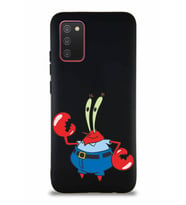 Samsung Galaxy A02S Soft Premier Kapak Bay Yengeç Tasarımlı Silikon Kılıf - Siyah (Şeffaf)