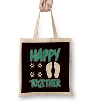 Happy Together Human Dog Owner Puppy Lover Animal Fans Bez Çanta Uzun Saplı