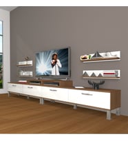 Decoraktiv Ekoflex 360R Slm Krom Ayaklı Tv Ünitesi Tv Sehpası - Ceviz Beyaz (Beyaz - Kahverengi)