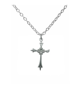 Antik İşlemeli Haç Figürlü Unisex Kolye – 60 cm Zincirli, Vintage & Gotik Metal Takı (Gümüş)