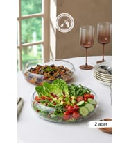 Glamis Selen Concept Simge Model Büyük Boy El Yapımı Cam Salata Kasesi 2'li Set (Şeffaf)
